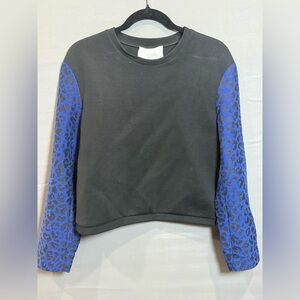 3.1 Phillip‎ Lim Black Sweatshirt with Blue Leopard Sleeves